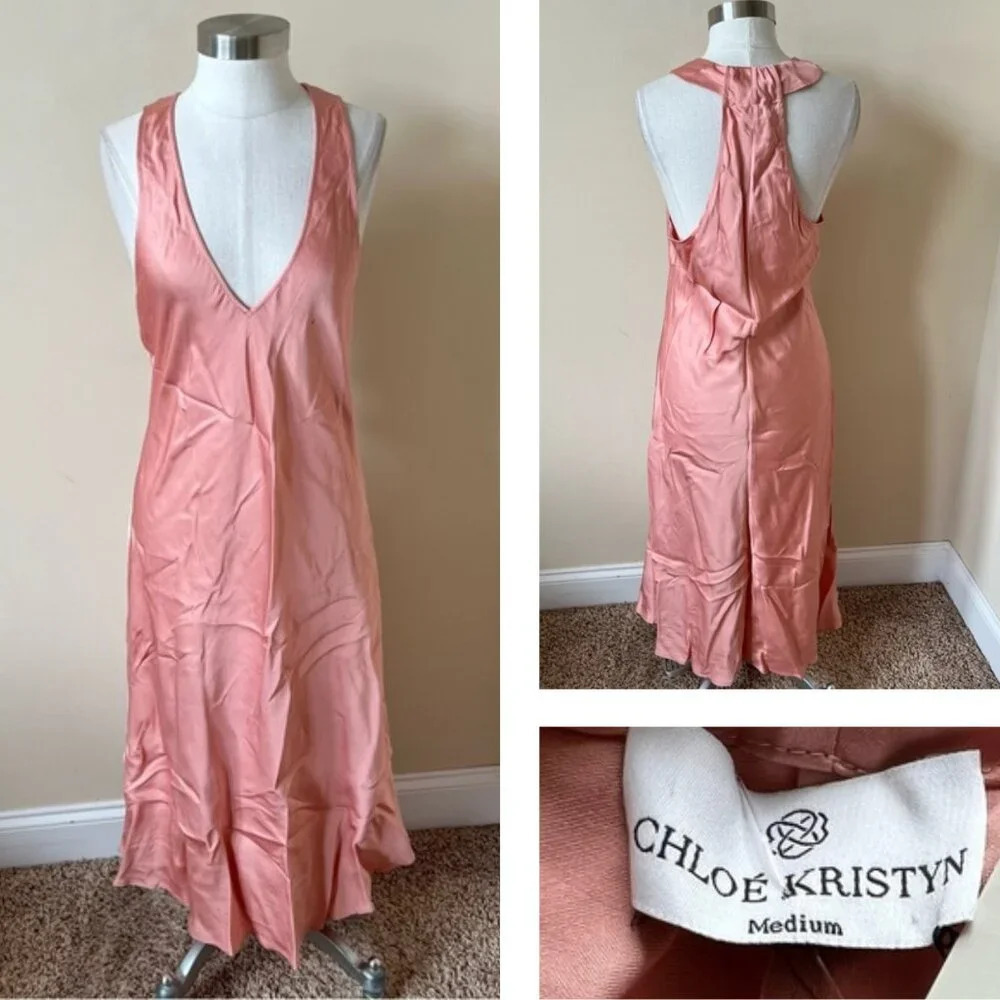New! Chloe Kristyn Pink Satin Halter Midi Dress nwt 26163